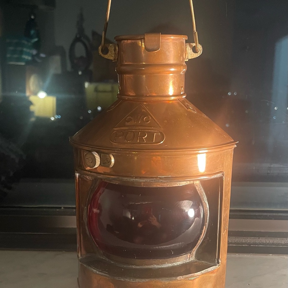 CWC PORT NAUTICAL VINTAGE RUBY RED GLASS, ON BRASS LANTERN HANGING